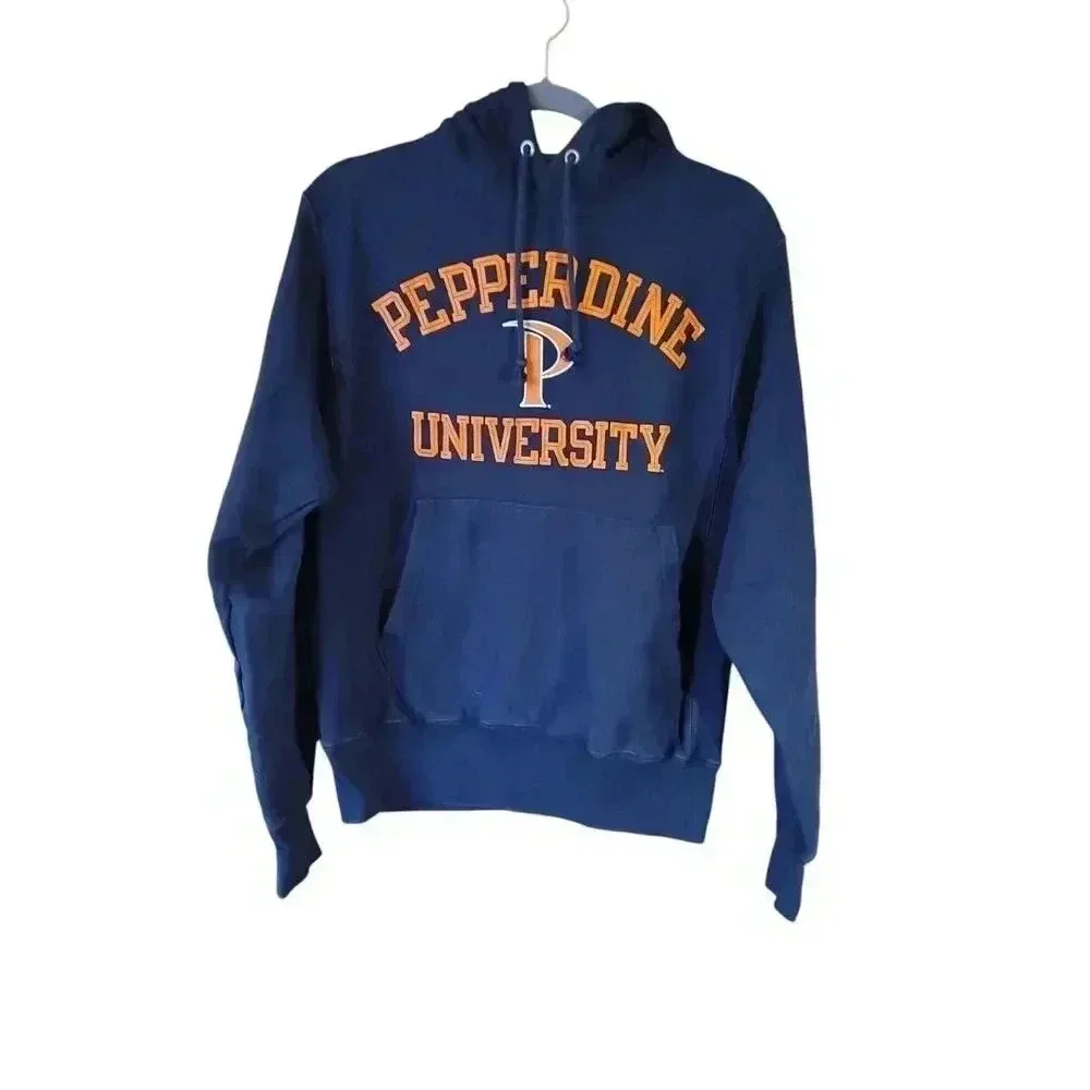 Pepperdine University Champion Unisex Hooded Sweatshirt Size Small Navy Orange